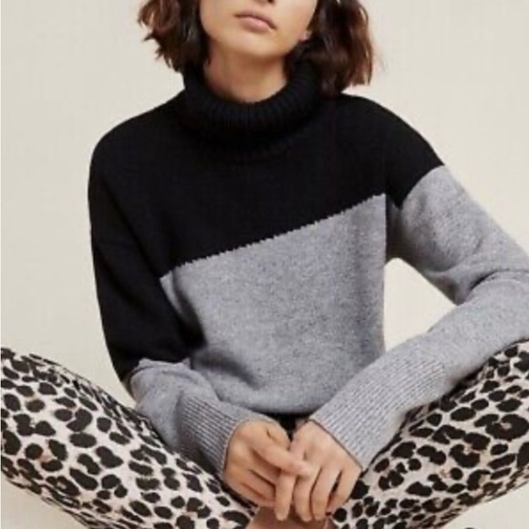ANTHROPOLOGIE Colorblocked Turtleneck Sweater Size M - Picture 2 of 9